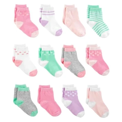 Immagine di Simple Joys by Carter&#039;s 12 Pack Sock Crew Infant And Toddler Socks, Rosa/Porpora/Verde Menta, 24 Mesi (Pacco da 12) Bimba