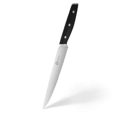 Immagine di MasterChef Coltello da Cucina Professionale per Affetare, Acciaio Inox ad Alto Carbonio, Seghettato, Manici Tripli Rivettati, Codolo Pieno con Bolster, Lama 20cm