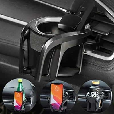 Immagine di IRYNA Portabicchieri auto,2 in 1 portacellulare per auto universale portabevande regolabile supporto smartphone bocchette di ventilazione auto,porta bottiglie bibite,acqua e caffè