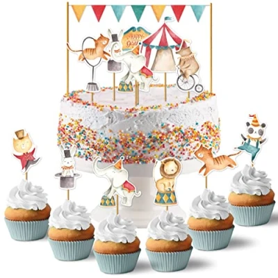 Immagine di Papierdrachen Cake Topper Circus Decorazione per torta 18 pezzi di compleanno bambini Set 3