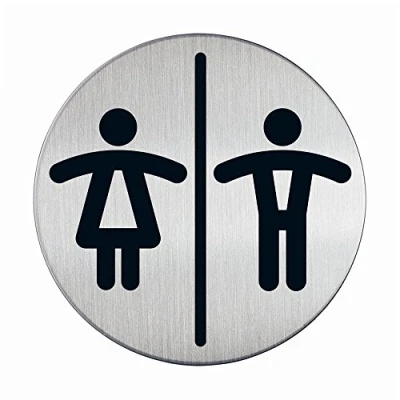Immagine di Durable 492023 Pittogramma tondo, adesivo, con simbolo serigrafatoWC donne/uomini, acciaio inossidabile, diametro 83 mm, argento metallizzato
