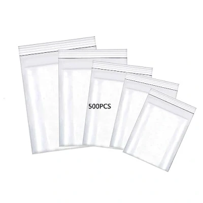 Immagine di HVDHYY 500pezzi Sacchetti in Plastica Trasparente Richiudibili Mixed 160µ Piccolo Bustine Trasparenti con Zip Chiusura per Gioielli Orecchini Campione 4x6cm, 6x9cm, 7x10cm, 8x12cm, 10x15cm