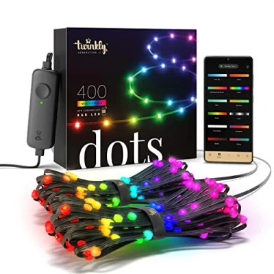 Immagine di Twinkly Dots 20m, Striscia LED Multicolore per Esterno e Interno, RGB Flessibile, Compatibile con HomeKit, Alexa Google Home, IP44, 16M+ Colori, Controllato da App, Filo Nero, 400