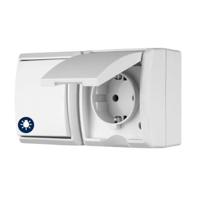 Immagine di REV Ritter 0510263555 AquaForm AP Kombi, Interruttore con presa di corrente, colore: Bianco