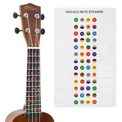 Immagine di TIGER UKE STICKER Adesivi per note Ukulele tastiera con codice colore