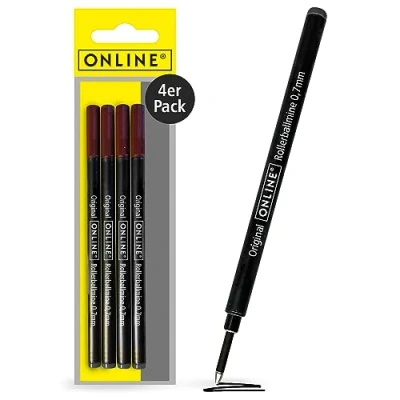 Immagine di ONLINE 4 ricariche per penna roller compatibili con Faber Castell, Senator, Schneider Nero tratto 0,7 mm di spessore, mine ricambio rollerball, scooter a norma ISO 14145 2