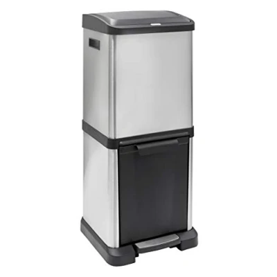 Immagine di Arregui Binary CR705 34 Pattumiera Differenziata 2 Scomparti 16+18 L (34L) per Raccolta a Pedale e con Apertura Superiore Cestino Spazzura da Cucina in Acciaio Inox