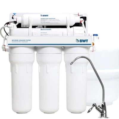 Immagine di BWT Standard con pompa osmosi inversa domestica 75 GPD Portata 8 L/h Serbatoio da 12 L 5 fasi mineralizzazione Tasso di recupero del 10 20% Pressione ingresso 2 bar