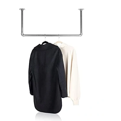 Immagine di RSR Hangers asta appendiabiti look industriale argento per soffitto larghezza 70 cm x altezza 30 spogliatoio camera da letto guardaroba cabina armadio