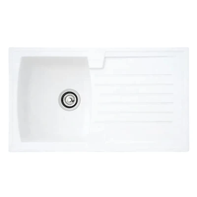 Immagine di Respekta Lavello da cucina Boston in mineralite color bianco / incasso con 1 vasca, dimensioni 86 x 50 cm adatto per mobili sottolavello 45 di larghezza