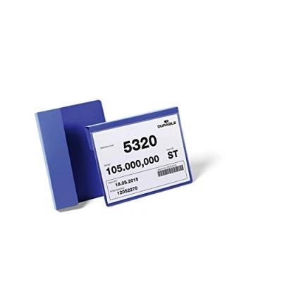 Immagine di Durable 172207 Buste con Aletta Pieghevole di Aggancio (A5 Orizzontale), 230 x 259 0.6 mm (L H P), Confezione da 50 Pezzi, Blu