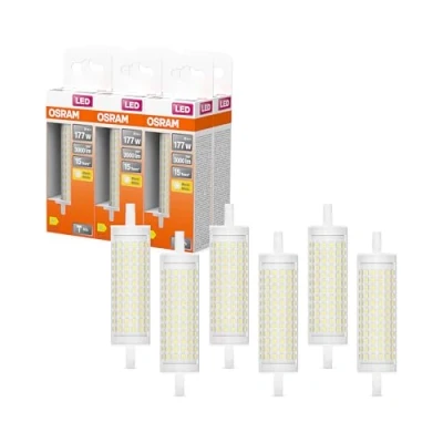 Immagine di OSRAM lampada LED Line con filamento, corpo in plastica trasparente, 20 W, base retrofit R7s, EEK D, 3000 lm, luce bianca calda K per illuminazione generale, pacco da 6