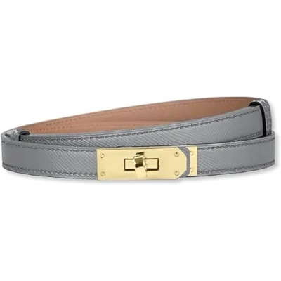 Immagine di HEVIBK Cintura in pelle da donna, pelle, 18 mm, sottile, grigio chiaro/oro, Average code