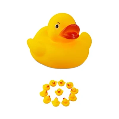 Immagine di Relaxdays 120x Paperelle da Bagno 5 cm, Classico Gioco per Il Bagnetto, con Effetto Sonoro, Grandi e Piccini, in Gomma, Giallo