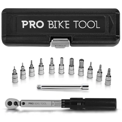 Immagine di PRO BIKE TOOL Set Chiavi Dinamometriche a Scatto 1/4&quot; 2 20 Nm di Precisione con Bussole Allen e Torx, Barra Estensione Scatola Accessori Ideali per Manutenzione Bici da Strada