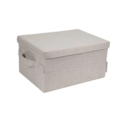 Immagine di Bigso Box of Sweden Scatola organizer piccola con maniglia per armadio in poliestere e cartone effetto lino portaoggetti vestiti, giocattoli altri oggetti beige