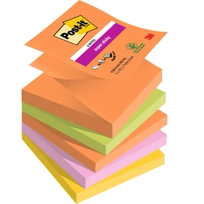 Immagine di Post it Foglietti Super Sticky Z Notes, Collezione Boost, Confezione da 5 blocchetti, 90 Fogli Per blocco,76 mm x 76 mm, Colori Arancione, Verde, Rosa, Giallo. Appunti, Elenchi &amp; Promemoria