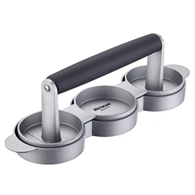 Immagine di Westmark 62232260 Mini mattoncini per hamburger, diametro: ca. 6,5 cm, in alluminio/plastica, Trio, colore: Argento/Nero