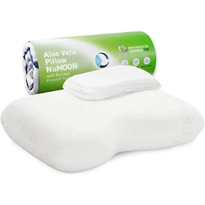Immagine di Cuscino Cervicale NuMOON Ipoallergenico con Aloe Vera Memory foam Carbone di Bambù Letto Fede Extra 4 Posizioni per dormire sulla schiena o sul fianco