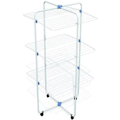 Immagine di GIMI Vip 3 Stendibiancheria da Pavimento, Stendino a Torre, Verticale, Ripiani, Spazio di Stenditura 30 m, con Ruote, Acciaio, 71 x 131 cm, multicolore, metallo