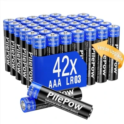 Immagine di Batterie AAA, Pile alcaline 1.5V LR03, Performance, Confezione da 42 [Aggiornamento versione] per giocattoli, telecomando portatile e altri dispositivi quotidiani
