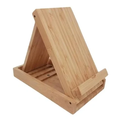 Immagine di YISEN Supporto per cellulare pieghevole in legno di bambù, universale, multi angolo, smartphone e tablet