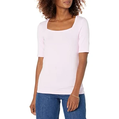Immagine di Amazon Essentials T Shirt Aderente con Scollo Quadrato e Mezze Maniche Donna, Rosa Chiaro, XL