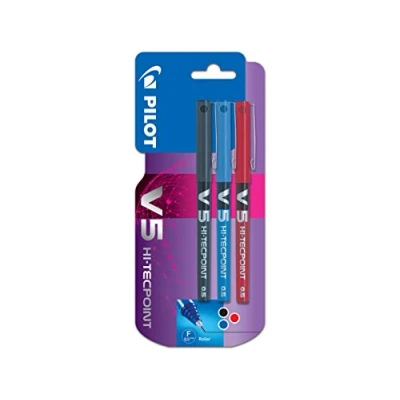 Immagine di Pilot Roller inchiostro liquido V5 Punta 0,5 mm (confezione da 3) Nero / Blu Rosso