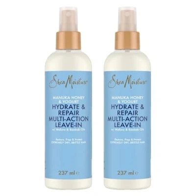 Immagine di SheaMoisture Hydrate &amp; Repair Multi Action Leave In spray per capelli estremamente secchi e fragili Miele di manuka yogurt senza siliconi solfati 2 x 237 ml