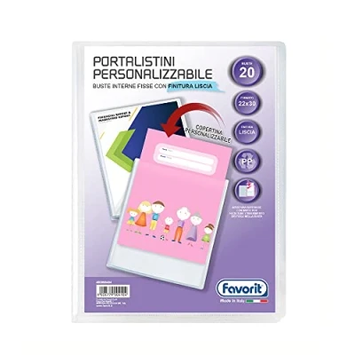 Immagine di Favorit, Portalistini Personalizzabile, 20 Buste Lisce, Tasca Frontale, 22 x 30cm, Trasparente