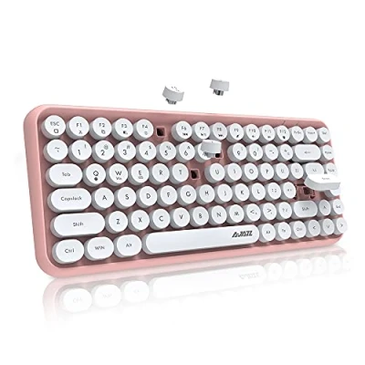 Immagine di FELiCON x AJAZZ 308i Tastiera Wireless Cute Retrò, per Computer Silenziosa Bluetooth con Rotondi Punk Compatti 84 Tasti, Texture Opaca, Design Macchina da Scrivere QWERTY PC, Mac Rosa