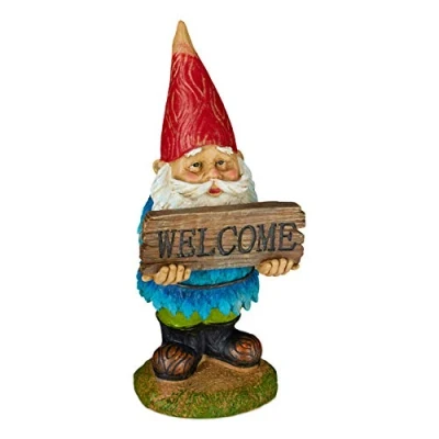 Immagine di Relaxdays Gnomo da Giardino “Welcome, Resistente, Poliresina, Ingresso &amp; Aiuole, Design Classico, Folletto, Colorato
