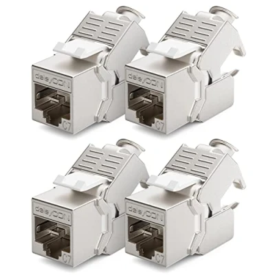 Immagine di deleyCON 4x CAT 7 Modulo Keystone Jack Ideale per CAT7 CAT6 CAT6a Cavi di Posa Connettore Patch Rete Schermatura STP RJ45 1000 MHz 10 Gbit/s Morsetto Taglio (LSA)