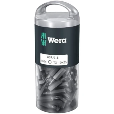 Immagine di Wera 867/1 Z TORX® DIY 100 SiS (100xTX10/25) Box Torx Bits Inserto T 10 Acciaio per utensili legato, duro D 6.3 pz.