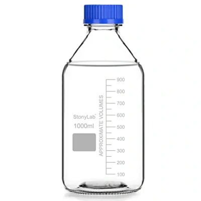 Immagine di stonylab Bottiglie di Stoccaggio Graduati con Tappo a Vite GL45, 1000 ml Flaconi per Reagenti da Laboratorio Rotondi in Vetro Blu, Confezione 1