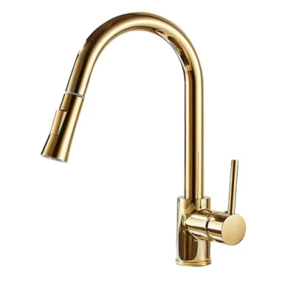 Immagine di Rubinetto Cucina Lavello Con Doccetta Estraibile, 2 Modalità, Stile Moderno Girevole A 360 Monocomando Ottone Miscelatore Cucina, Oro