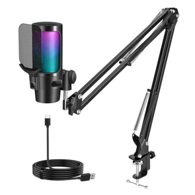 Immagine di Diealles Shine Microfono Gaming PC, USB Con Asta Regolabile, RGB Microfoni a Condensatore, Streaming Para MAC PS4 PS5, Per Youtube Registrazione Podcast