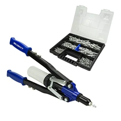 Immagine di Pinza rivettatrice per rivetti ciechi 3,2 6,4 mm inclusi 150 in alluminio assortiti / valigetta