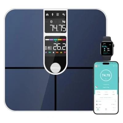 Immagine di Healthkeep Bilancia connessa Bluetooth con 2 schermi VA e tecnologia di rivestimento ITO, 16 dati del corpo frequenza cardiaca APP per Andriod iOS 180kg/400lb, argento