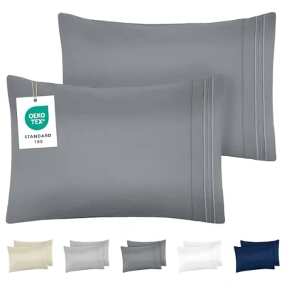Immagine di DREAMZIE Federe Cuscino Letto 50 x 70 (Set 2) in Microfibra con Motivo Ricamato OEKO TEX Certificazione Federa Cuscini Morbido Antracite