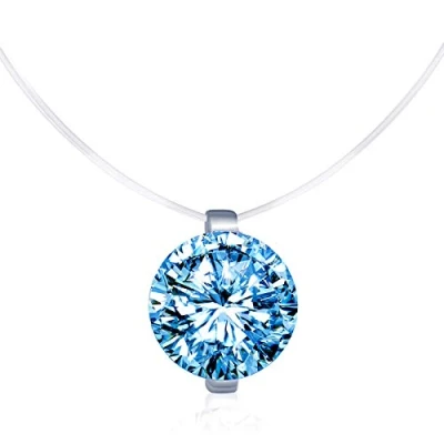 Immagine di Unendlich U Collana da donna con un singolo zircone e filo di nylon trasparente colore squisito ed elegante: blu