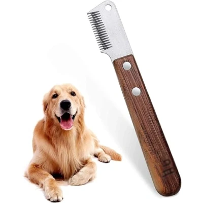 Immagine di Lushly Coltello da Trimmer Cane, pettine barba per animali compagnia, strumenti di toelettatura forniture pettini, a manico in legno cani e gatti