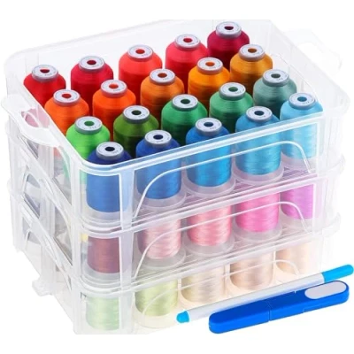 Immagine di New brothread 60 Brother Colori filo di ricamo macchina 500m con scatola plastica trasparente stoccaggio per da cucire