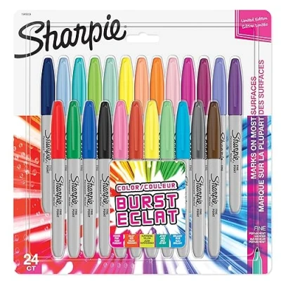 Immagine di SHARPIE Pennarelli Indelebili, Punta Fine, Colour Burst e Colori Originali Assortiti, Confezione da 24