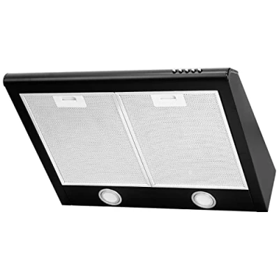 Immagine di 4big.fun CH591BL6 Cappa aspirante per foschia, sottostrutto, aria di scarico/ricircolo d&#039;aria, larghezza 60 cm, colore: nero, alloggiamento in acciaio inox, illuminazione a LED [classe energetica C]