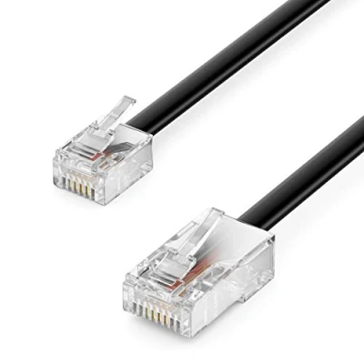 Immagine di deleyCON 6m Cavo Telefonico RJ11 a RJ45 Modulare Piatto da Connettore di Rete Presa Telefonica Modem Router Fax ISDN DSL VDSL Internet Nero