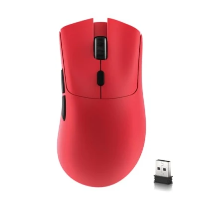 Immagine di MAMBASNAKE x Attack Shark R1 Mouse da gioco wireless leggero a tre modalità 59 g, connettività 2,4 GHz/BT/cablata, 5 pulsanti programmabili, 6 DPI regolabili fino 18000, PixArt PAW3311 Rosso