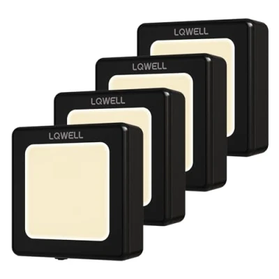 Immagine di LQWELL® Luce Notturna con Presa Pieghevole Sensore Crepuscolare, Lampada LuminositÀ Regolabile, Automatica Presa, di Orientamento (Nero, 4 Pezzi)