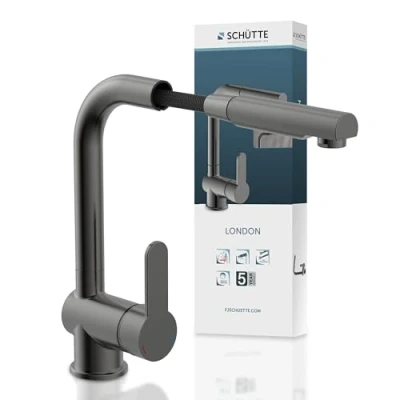 Immagine di SCHÜTTE 79720 doccetta Estraibile, Rubinetto da Cucina con Funzione di Risparmio energetico, Miscelatore monocomando, Colore: Grafite Opaco