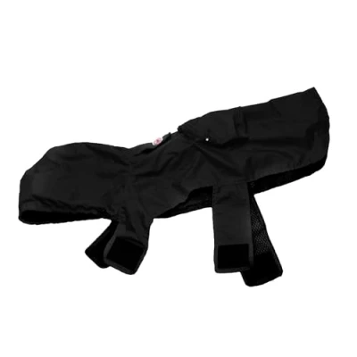Immagine di Record Impermeabile Pocket per Cani con Cappuccio Regolabile. Cappotto tascabile e ripiegabile chiusura a strappo. Giacca Antipioggia il foro guinzaglio(Nero, M)